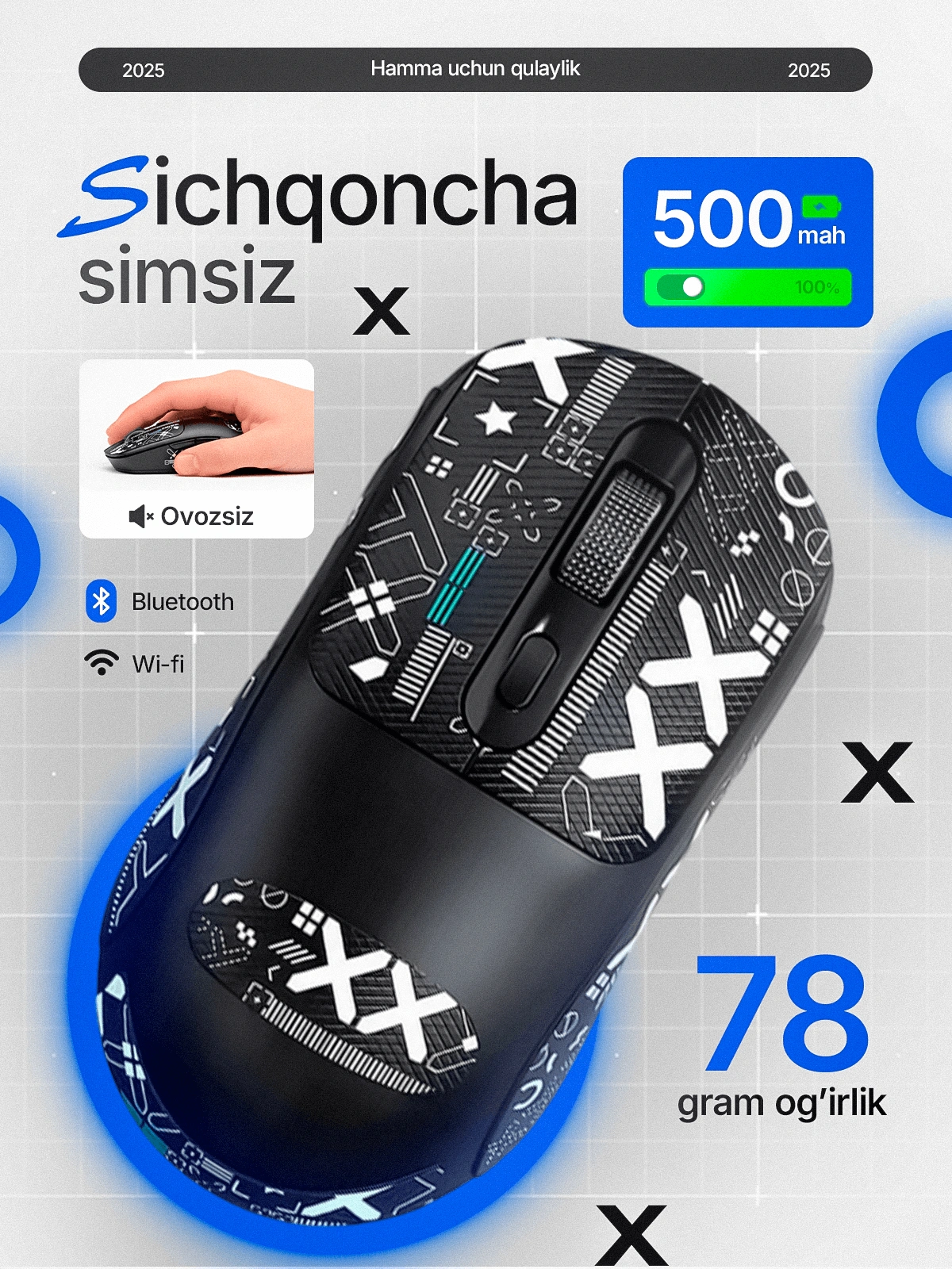 Беспроводная игровая мышка T-Wolf X8, для киберспорта, бесшумная мышка, 2400 DPI за 146900 сум со скидкой 80%. Uzum Market