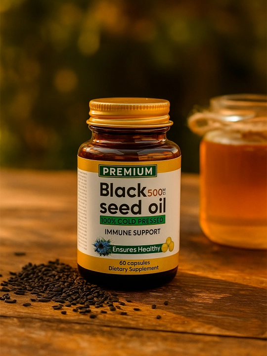 Black Seed Oil 500 mg, 60 капсул в стеклянной банке – Высокая концентрация Иммуномодулятор