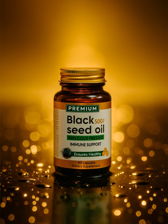 Black Seed Oil 500 mg, 60 капсул в стеклянной банке – Высокая концентрация Иммуномодулятор