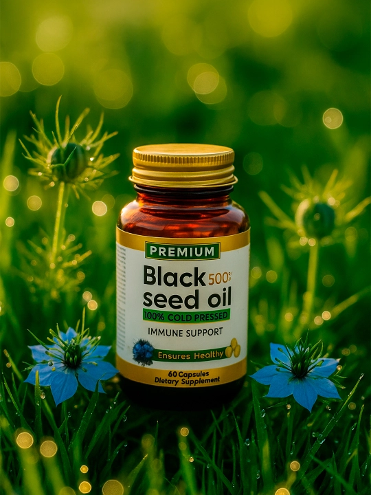 Black Seed Oil 500 mg, 60 капсул в стеклянной банке – Высокая концентрация Иммуномодулятор
