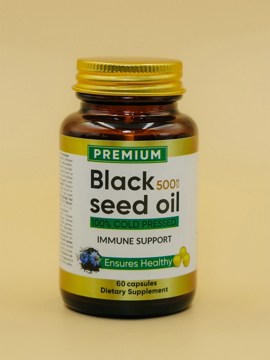 Black Seed Oil 500 mg, 60 капсул в стеклянной банке – Высокая концентрация Иммуномодулятор