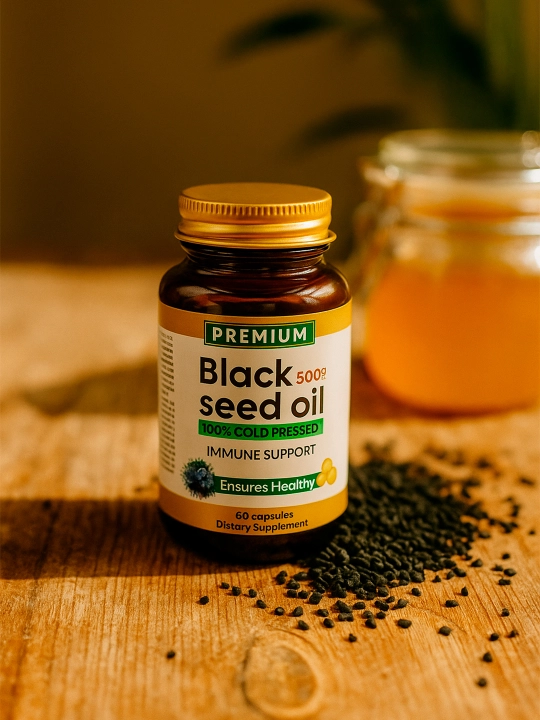 Black Seed Oil 500 mg, 60 капсул в стеклянной банке – Высокая концентрация Иммуномодулятор