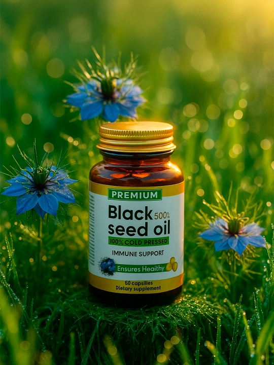 Black Seed Oil 500 mg, 60 капсул в стеклянной банке – Высокая концентрация Иммуномодулятор
