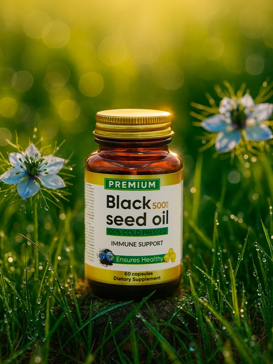 Black Seed Oil 500 mg, 60 капсул в стеклянной банке – Высокая концентрация Иммуномодулятор