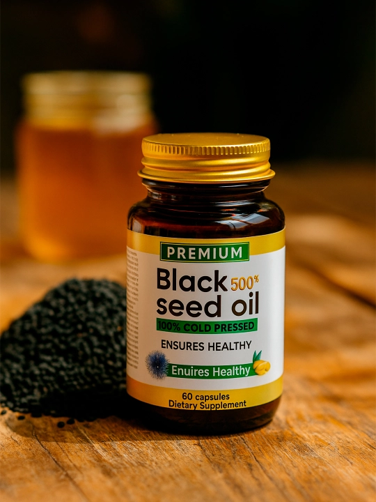 Black Seed Oil 500 mg, 60 капсул в стеклянной банке – Высокая концентрация Иммуномодулятор - 