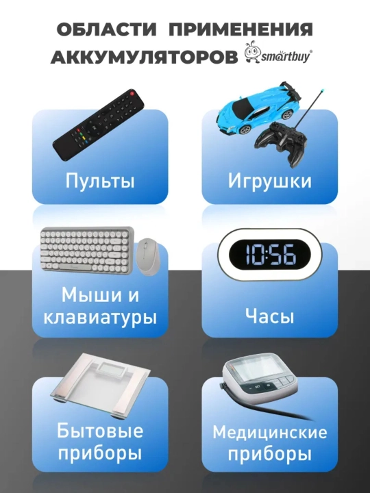 Smartbuy AA/AAA tipidagi akkulyatorlar (Ni-MH), 950 / 1100 / 2500 mA·soat, 2 dona