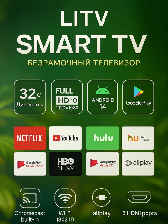 LITV 43," 40," 32" Smart TV - ovozli boshqaruv bilan ishlaydigan tezkor Smart TV