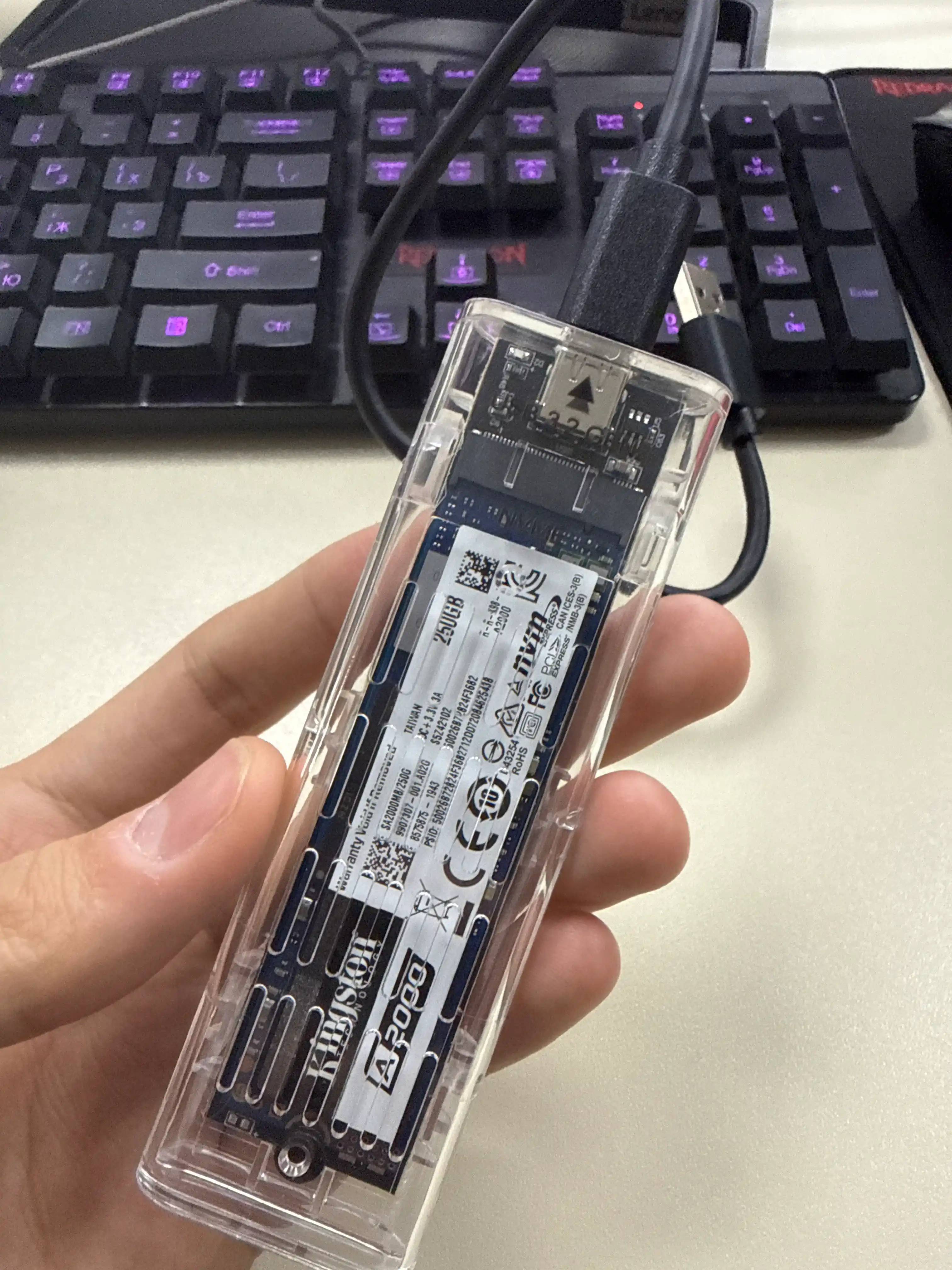 HDD SSD NVME uchun USB 3.0 qolip keys 2.5 qattiq diski va SSD uchun, tashqi shaffof quti