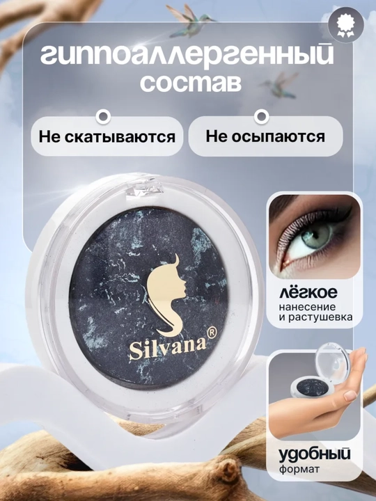 Моно тени для век SILVANA 13, с шиммером блестящие, черный меланж 