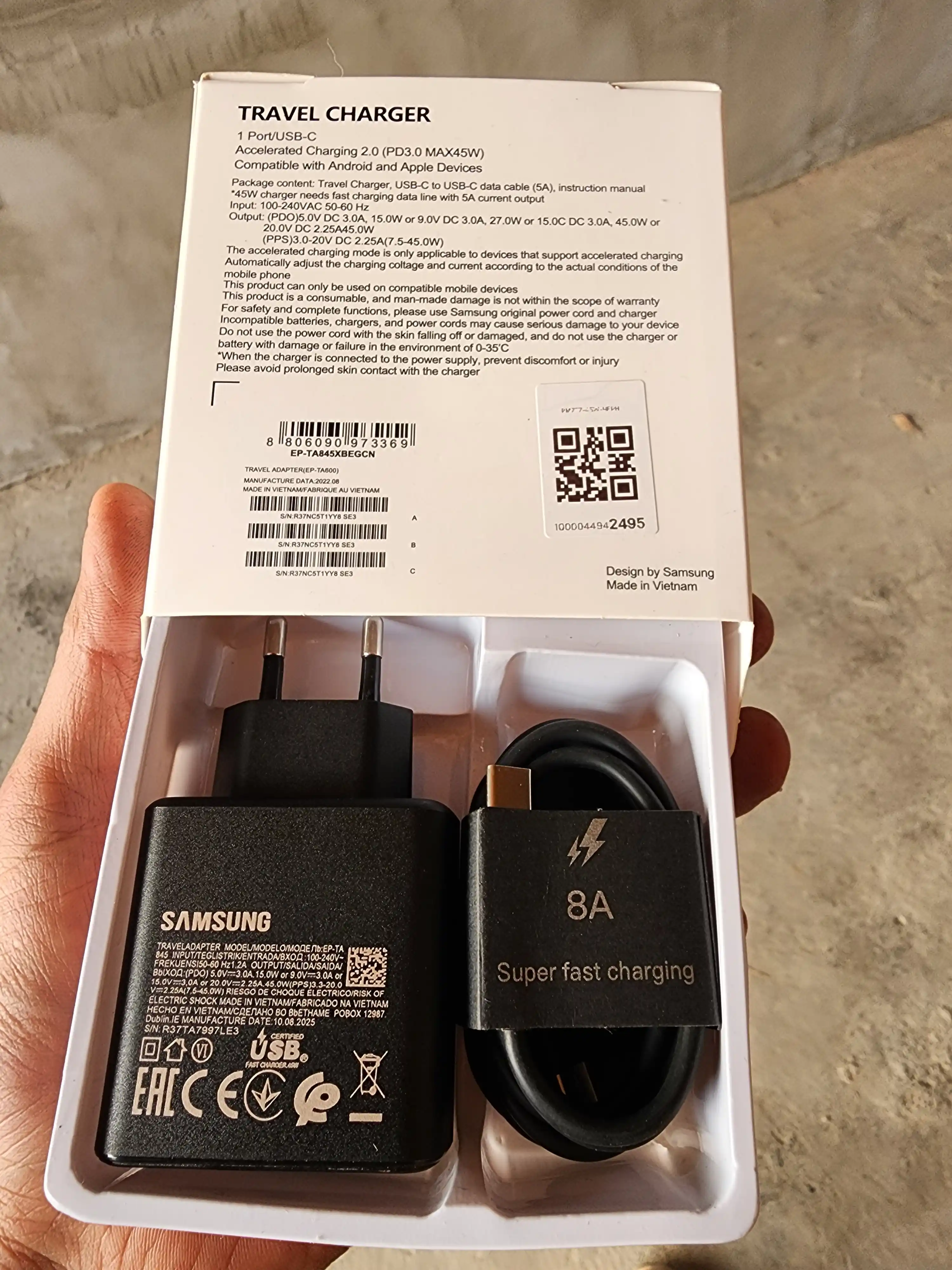 45W va 25W Quvvatlagichi, tezkor quvvatlagich, kabel bilan, Type-C 5A