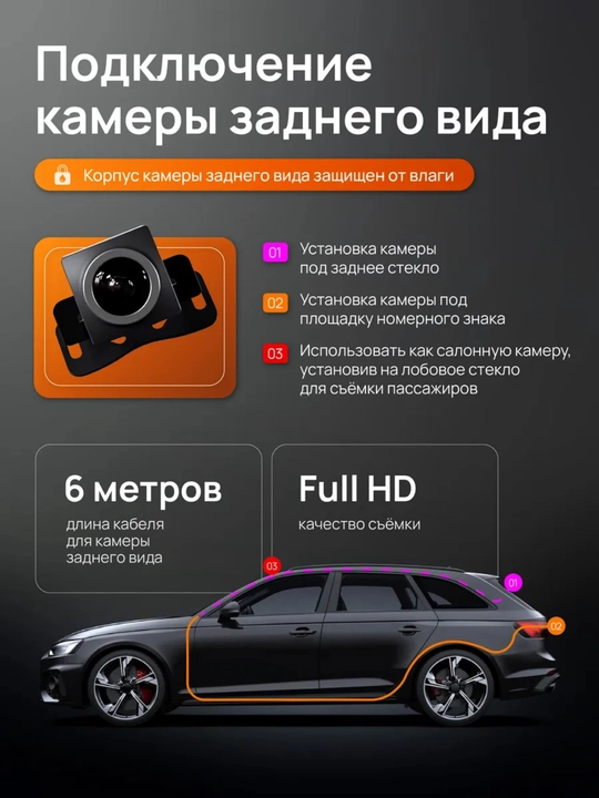 Видеорегистратор 4K Wi-Fi с задней камерой, ночным видением, G-сенсором