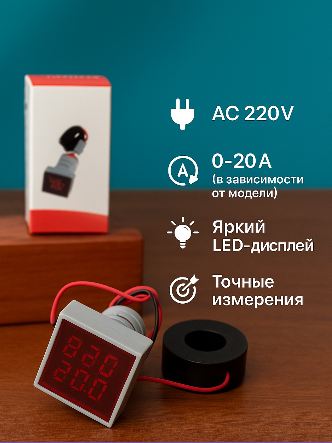 Raqamli Voltmetr + Ampermetr 220V – kuchlanish va tokni bir vaqtda ko‘rsatadigan indikator