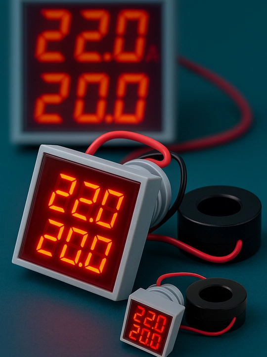 Raqamli Voltmetr + Ampermetr 220V – kuchlanish va tokni bir vaqtda ko‘rsatadigan indikator