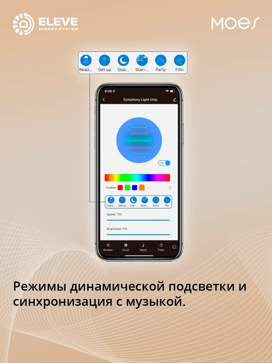 Moes Wi-Fi RGB aqlli svetodiod (LED) lentasi