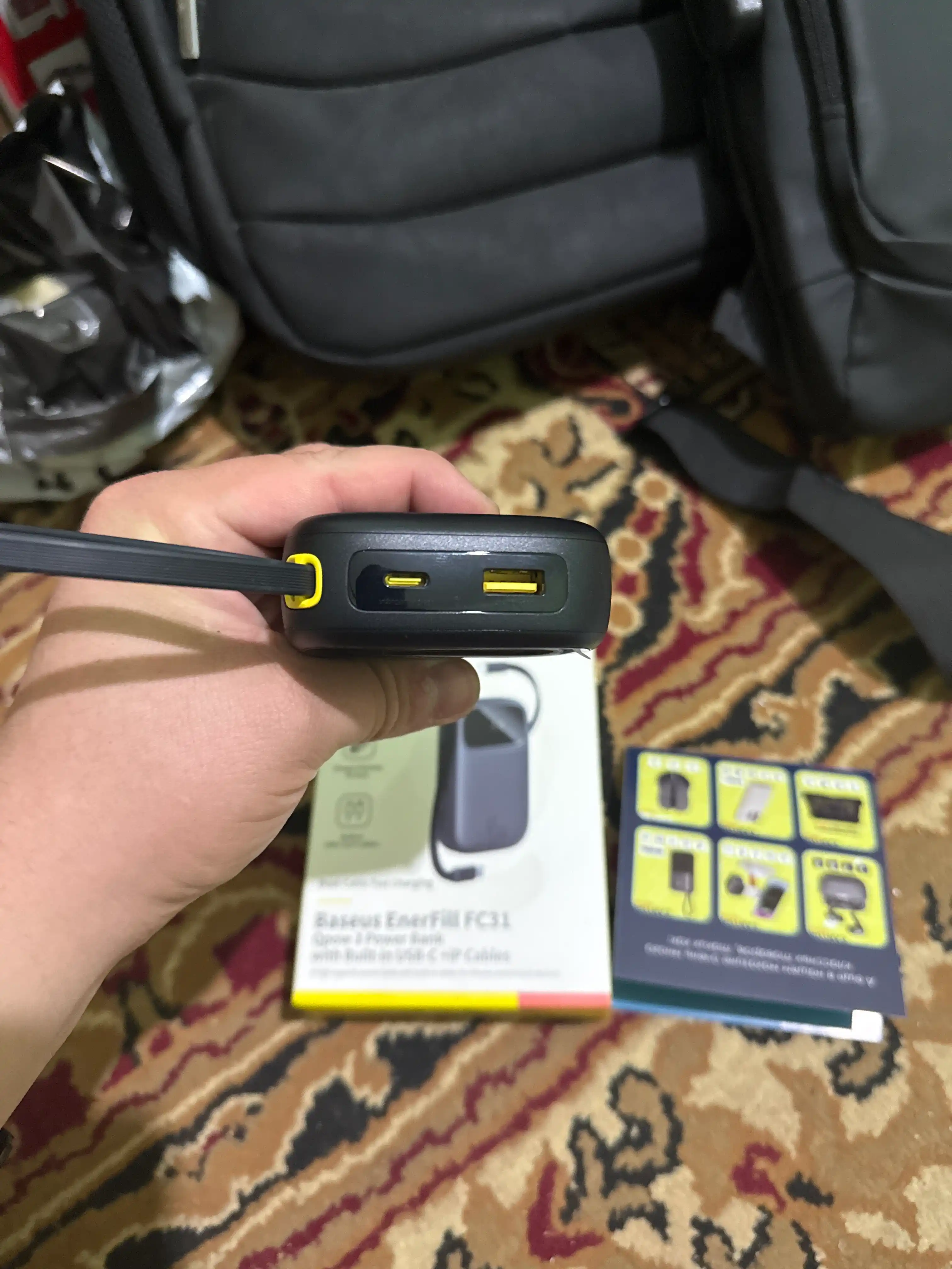 Baseus power bank QPow 3 45W EnerFill FC31, zaryadlash indikatori, o‘rnatilgan kabel bilan
