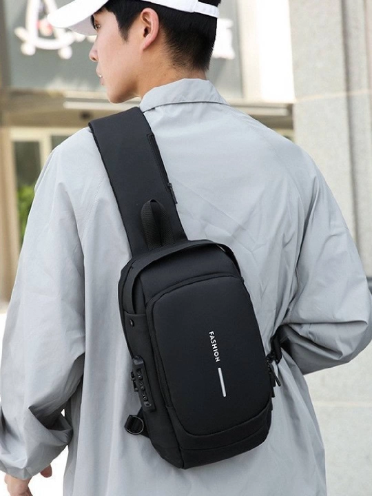 Erkaklar  Fashion USB Sling Bag – suvga chidamli sumka, USB zaryad porti va kodli qulflash