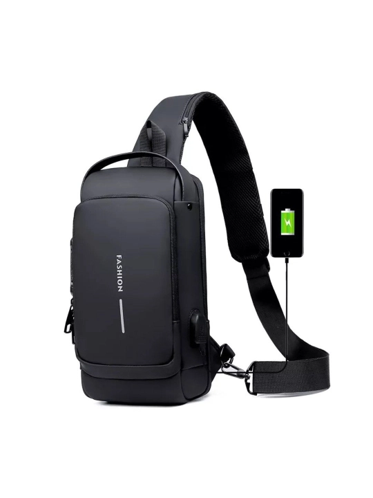 Erkaklar  Fashion USB Sling Bag – suvga chidamli sumka, USB zaryad porti va kodli qulflash