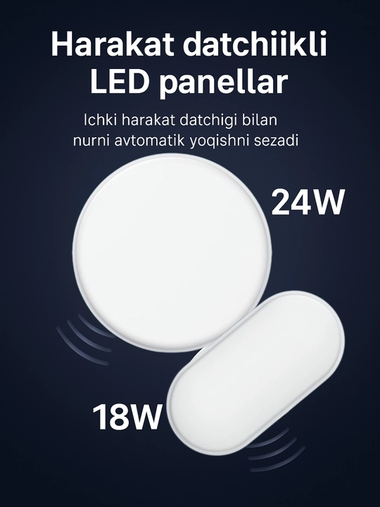 LED, панель, 18W/24W с датчиком движения, IP65, 6500K, высокая чувствительность, ELIPS-MS