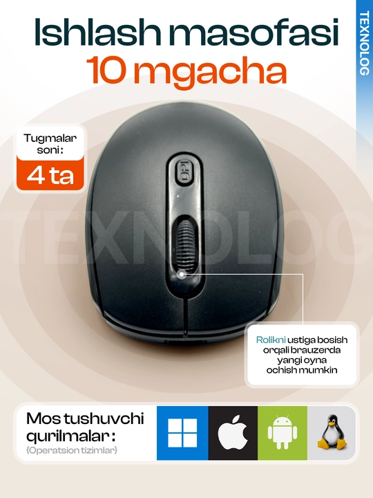 Barcha qurilmalar uchun ergonomik Bluetooth/2.4Ghz simsiz sichqoncha, qayta quvvatlanadi