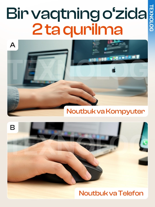 Barcha qurilmalar uchun ergonomik Bluetooth/2.4Ghz simsiz sichqoncha, qayta quvvatlanadi