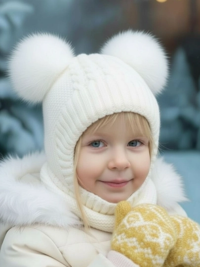 Балаклава с ушками для девочек и мальчиков 4–12 N 1-4  лет — тёплая мягкая шапка-шарф - 