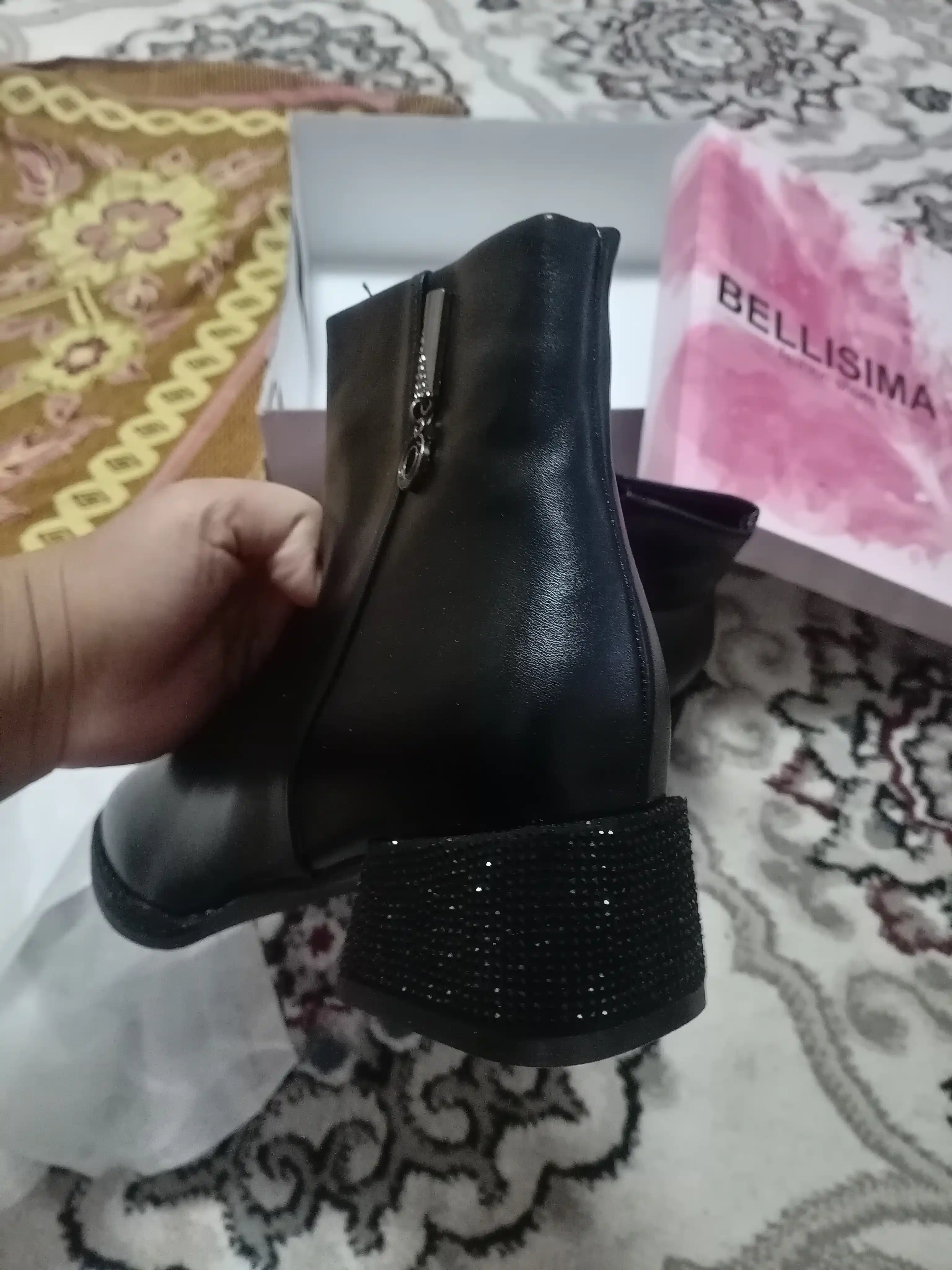 Ayollar botinkalari BELLISIMA 8895-D12PU", sun’iy mo‘ynali, poshna 3 sm