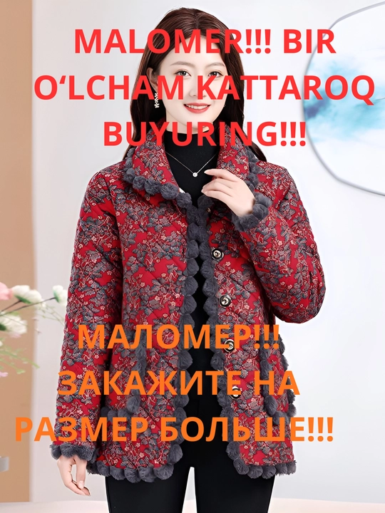 Ayollar uchun issiq qishki kurtka-palto milliy uslubda — mo‘ynali shuba-dublyonka, MALOMER