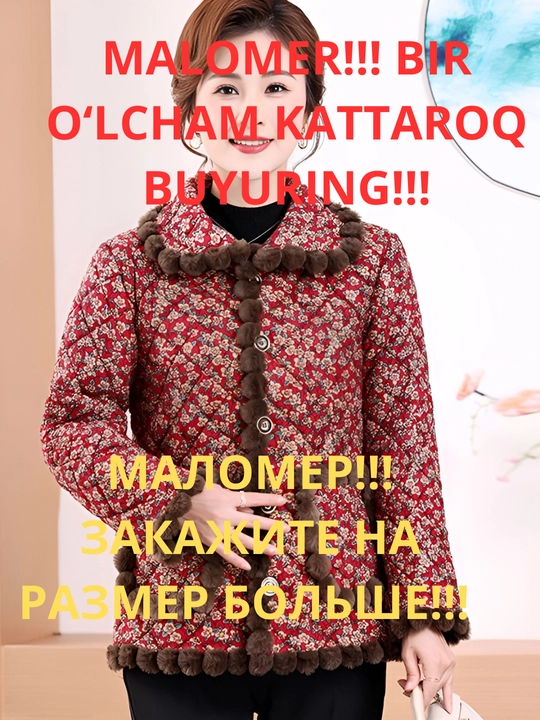Ayollar uchun issiq qishki kurtka-palto milliy uslubda — mo‘ynali shuba-dublyonka, MALOMER