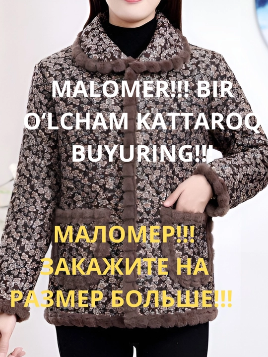 Ayollar uchun issiq qishki kurtka-palto milliy uslubda — mo‘ynali shuba-dublyonka, MALOMER
