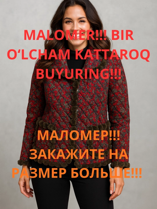 Ayollar uchun issiq qishki kurtka-palto milliy uslubda — mo‘ynali shuba-dublyonka, MALOMER