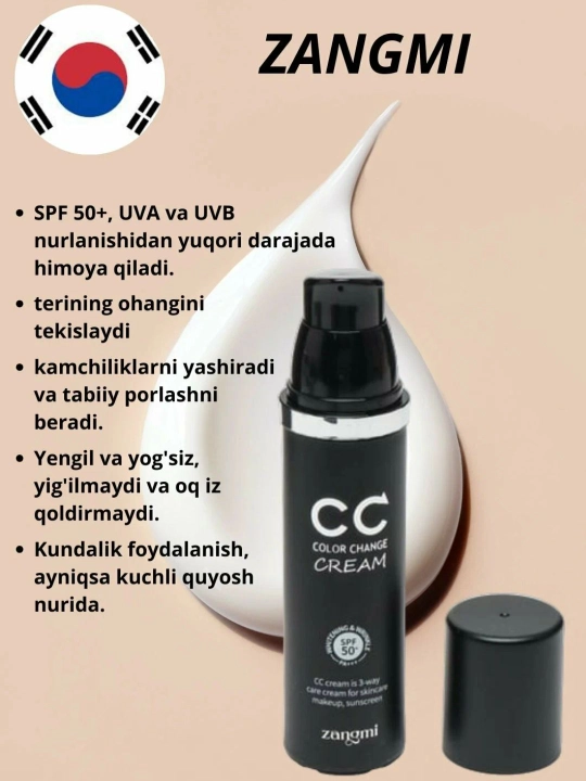 Zangmi CC krem tonal asos ayollar uchun, 50 ml