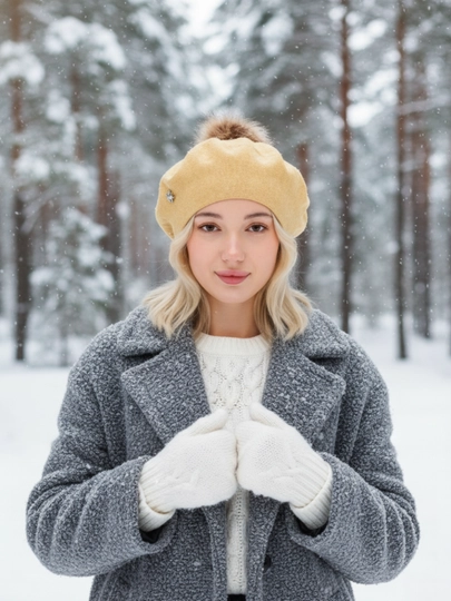 Ayollar va qizlar uchun beret, qishki qalin qalpoq, aylana to‘qimali, ikki qavatli