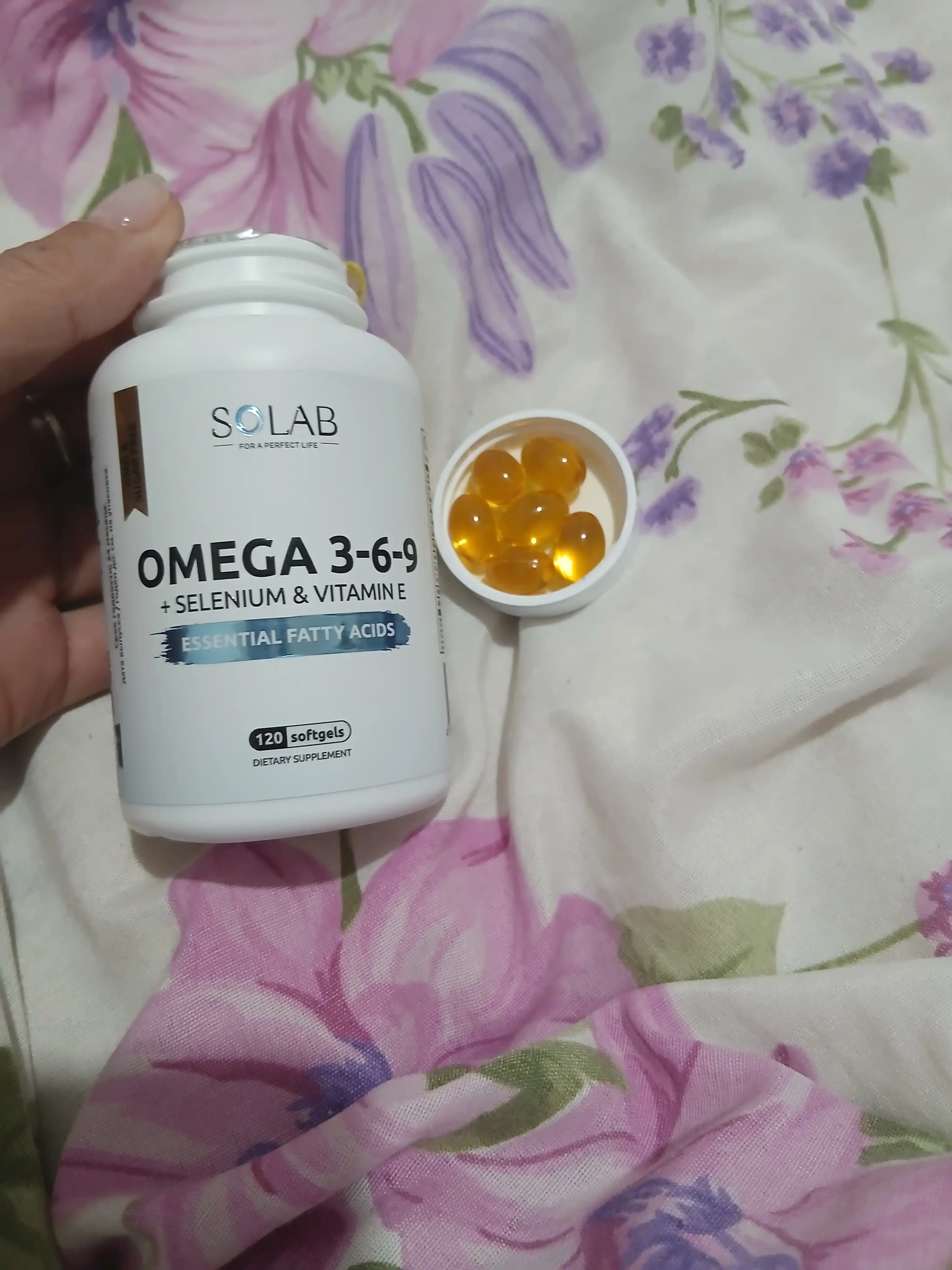 Omega 3-6-9, SOLAB, Selen va E vitamini bilan, 120 kapsula
