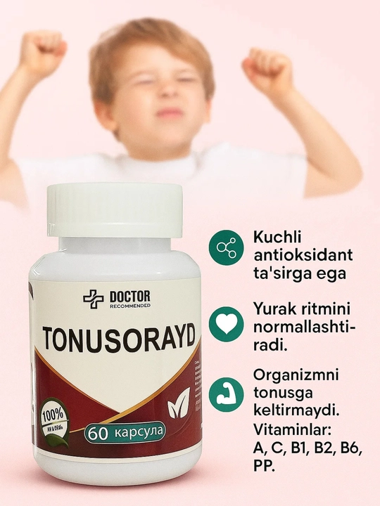 Tonusorayd vitaminlar: A, C, B1, B2, B6, PP, minerallar: kaliy, kalsiy, temir