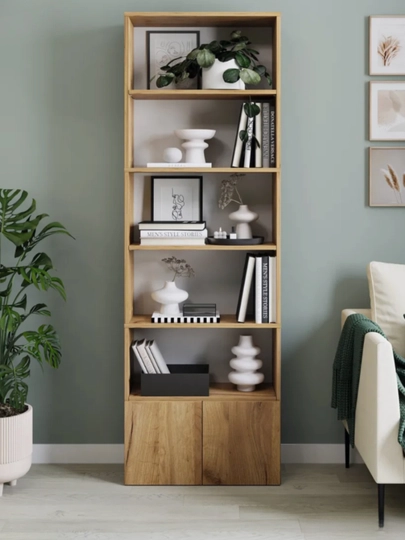 Современный книжный стеллаж с закрытым шкафчиком для дома и офиса 180x60x24 — SIFATMB-STELASH180-КАРМЛН