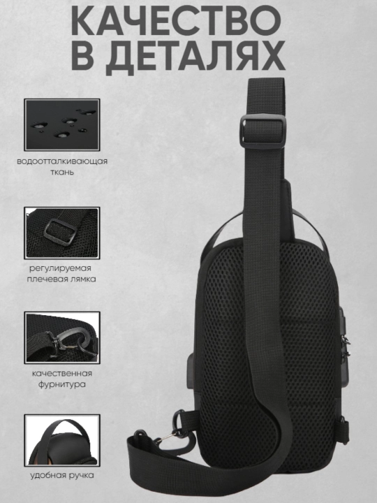 Erkaklar  Fashion USB Sling Bag – suvga chidamli sumka, USB zaryad porti va kodli qulflash