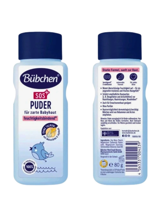 Bubchen SOS bolalar prisipkasi, 0+, tаlksiz, makkajo‘xori kraxmalli, 80 g