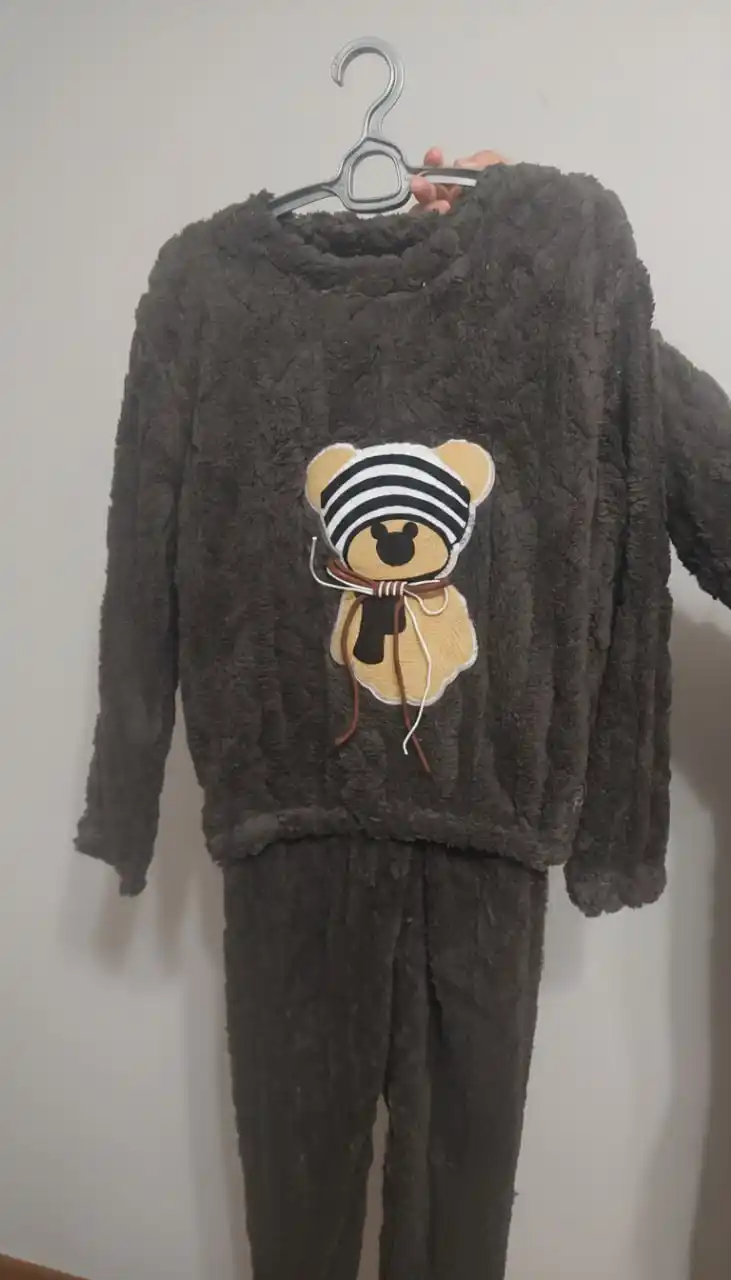 Ayollar uchun issiq plyush pijama, ayiqli uy kiyimi, qishki flisli to‘plam