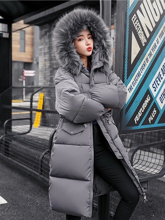 Женская теплая длинная куртка EllyFashion с капюшоном, пуховик оверсайз женский зимний - 