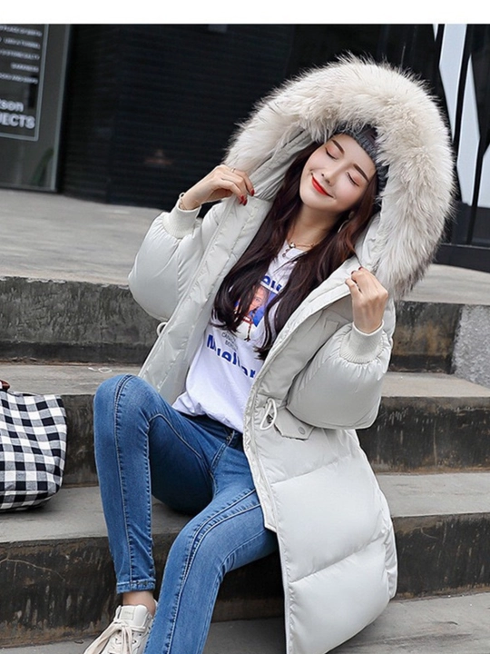 Kurtka ayollar uchun, issiq uzun kurtka - EllyFashion kapyushonli, qishki oversize puxovik - 