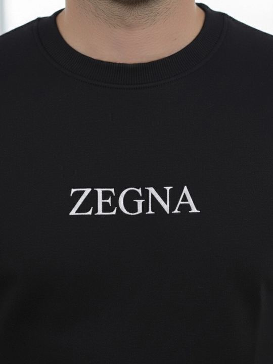 Erkaklar uchun qora ZEGNA svitshoti, brendli kashta bilan