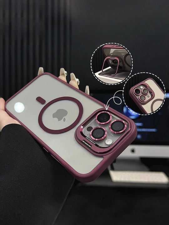 Чехол с MagSafe на iPhone 11, 12, 13, 14, 15, 16, 17, Pro, Max, айфон Mini, прозрачный, с подставкой