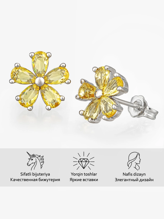Серьги женские - сережки гвоздики цветочки из кристаллов, бижутерия Amadora, 7 цветов