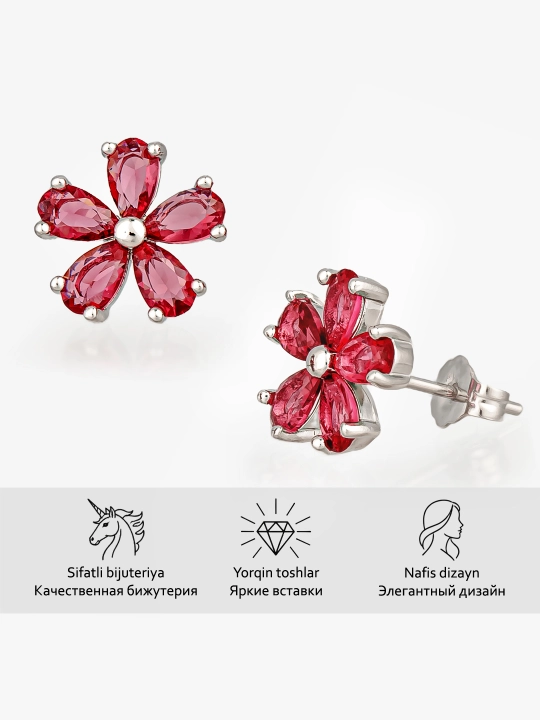 Серьги женские - сережки гвоздики цветочки из кристаллов, бижутерия Amadora, 7 цветов
