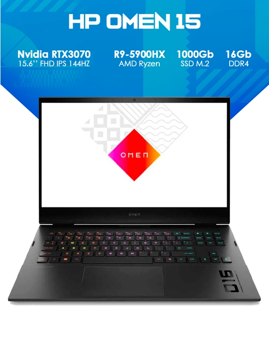 Ноутбук HP Omen 15 AMD R9-5900HX 16GB 1TB RTX3070 8GB 15,6FHD IPS - 
