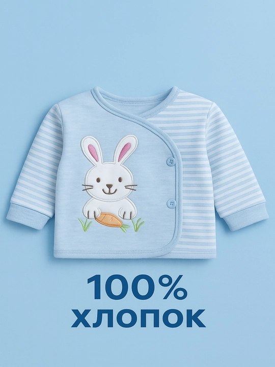 Кофточка детская 0-12 месяцев, хлопок 100%, застёжка на кнопках, полосатые рукава
