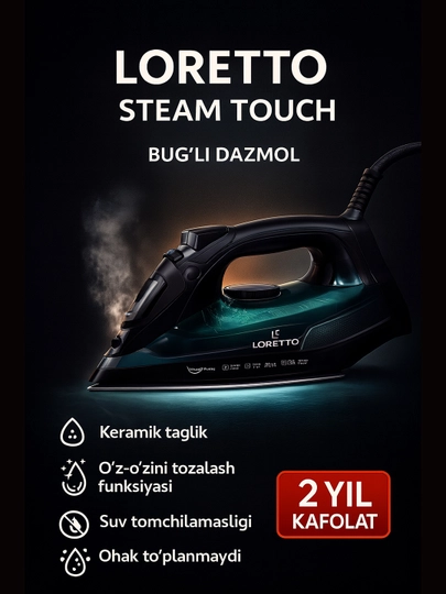 Bug‘li dazmol LORETTO STEAM TOUCH, tez qiziydi, keramik taglik - 