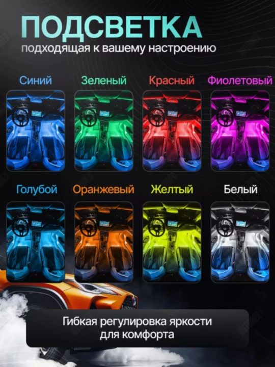 Светодиод RGB для салона автомобиля - 12 цветов, 8 функций освещения