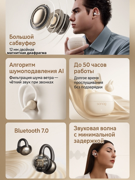 Simsiz quloqchinlar Sanag Z60S Bluetooth 5.4 IPX4 50 soatgacha ishlash