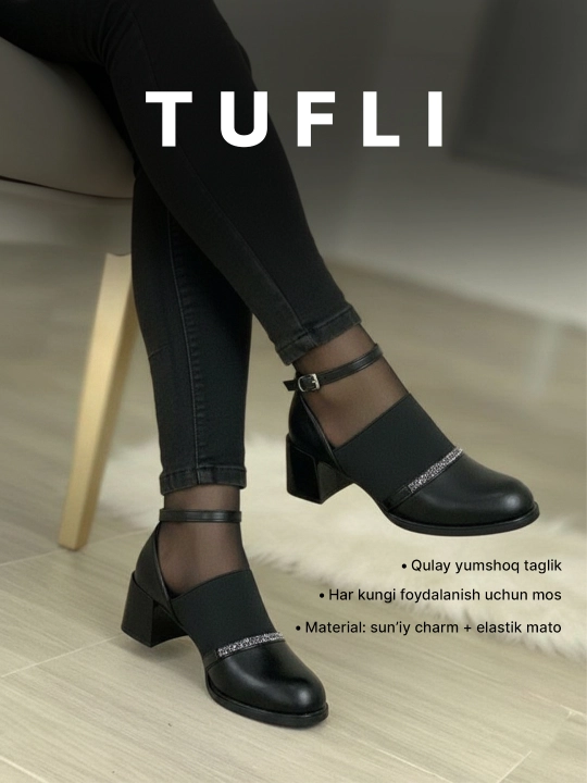 Ayollar qora tuflisi, kundalik kiyish uchun qulay poyabzal - 
